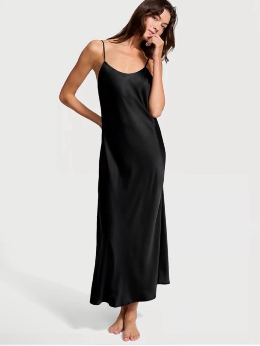 Victoria's Secret Black Satin Slip Maxi Nightgown